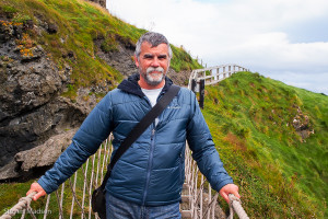 Steve crossing the rope bridge