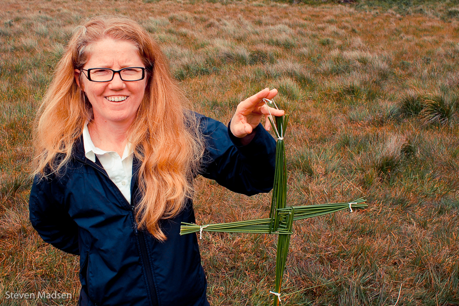 Colleen holding the completed St Bridget's Cross